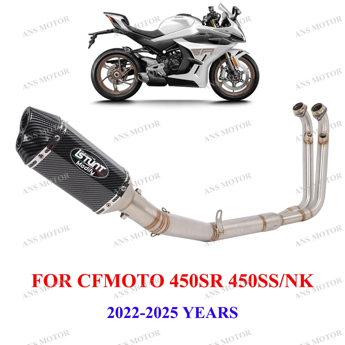 Slip On For CFMOTO 450SR 450SS 450NK 2022-2025 Motorcycle Exhaust Full System Stainless Escape Muffler 450SS Exhaust Dual Holes