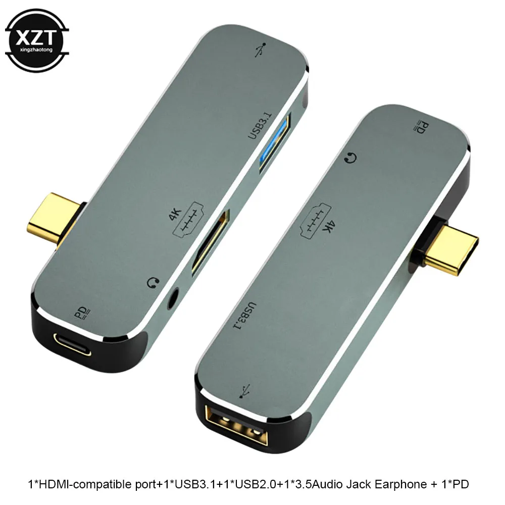 HUB da estação de ancoragem tipo C, conversor multifuncional, USB 3.1, compatível com HDMI, fone de ouvido 3.5, USB3