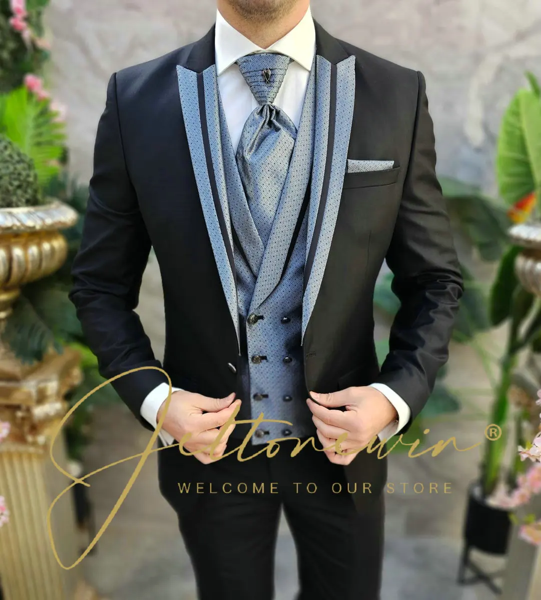 2024 Fashion New Men Leisure Boutique Business Wedding Suit Coat Pants Vest 3 Pcs Set Dress Blazers Jacket Trousers men suit