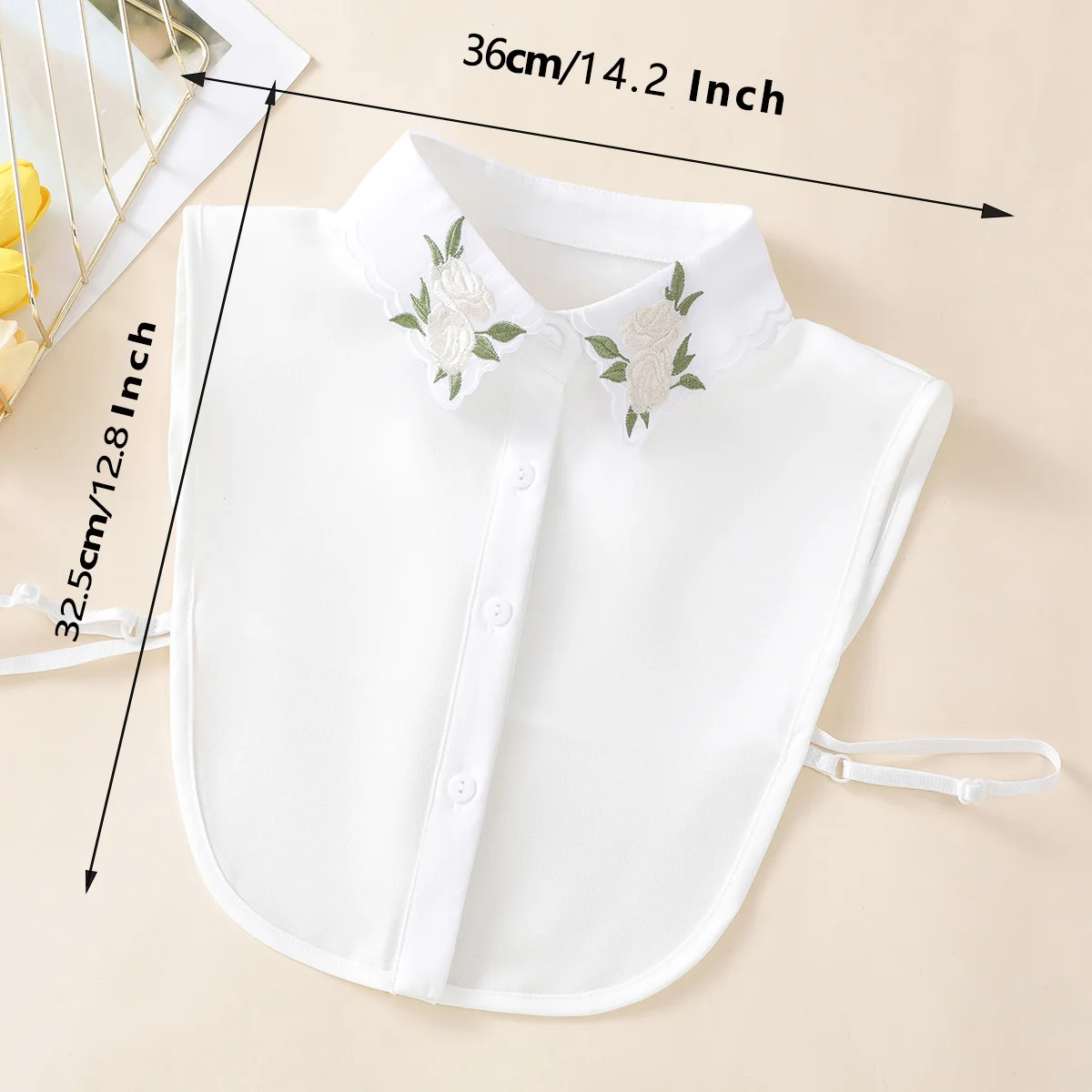 Colletto rosa albicocca ricamato da donna con camicia Dase maglione, colletto finto in chiffon decorativo versatile e staccabile