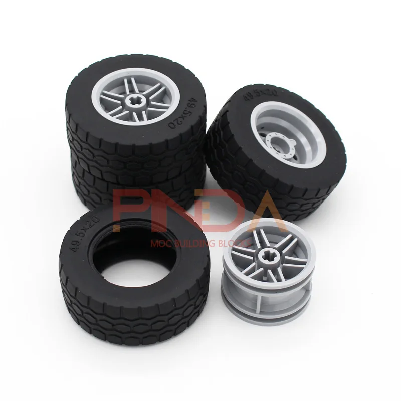 Blocks Technology Parts 56145+15413 49.5x20mm Tire Wheel Educational Toys Car Bulk Compatible All Brands Mechanical Parts