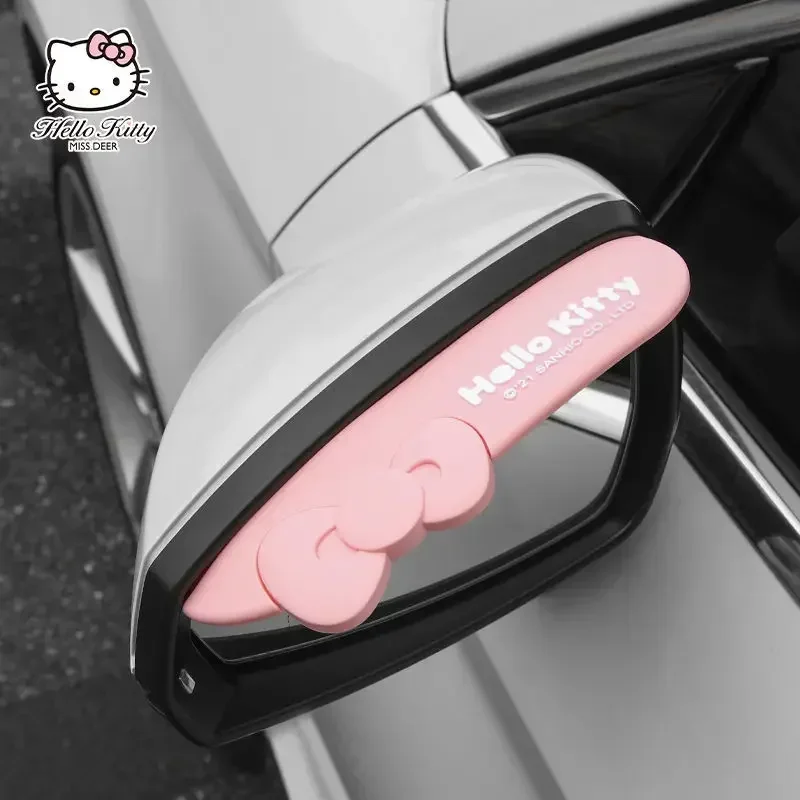 Miniso 2pcs Hello kitty Kawaii Car Rearview Mirror Rainproof Sticker Car Window Rainshield Reflector Decorative Sticker Sanrio