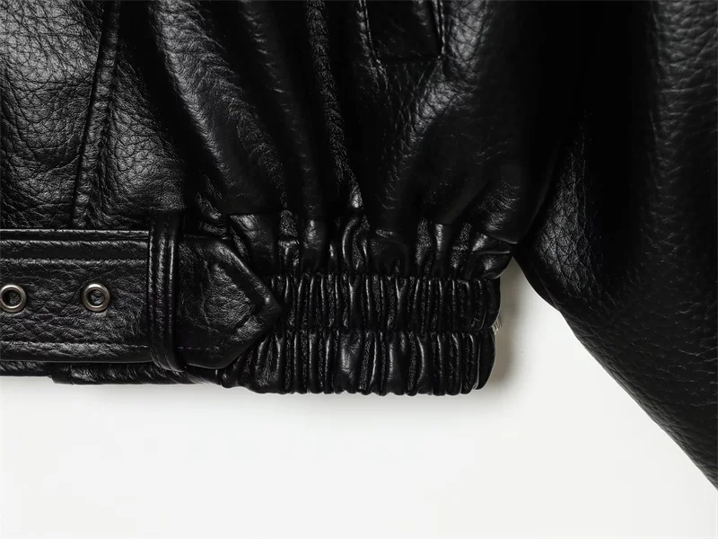 Guobioziy 2026 Fall New Women's Jacket 2026 Fall New Release Loose Faux Leather Biker Jacket Parka European and American Style