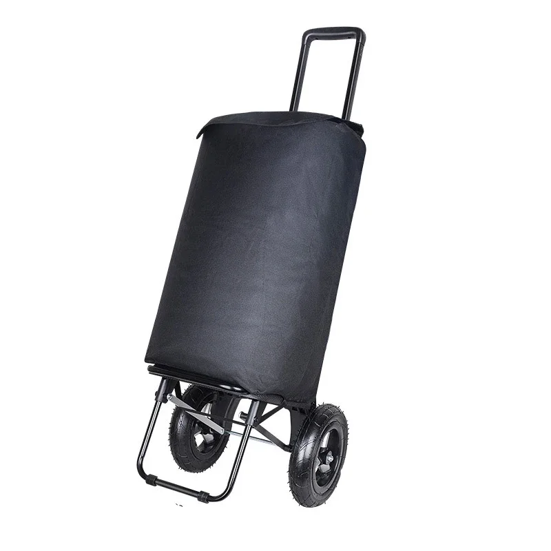 Large 21cm Airless Tires Foldable Hand Truck, Adjustable Handle, 65KG Load 47L Oxford Bag for Grocery & Luggage