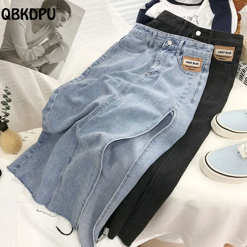 

Design High Waist Denim Skirts Women 2024 Spring Summer Korean Fashion A-Line Faldas Mujer Sexy Slim Long Jean Skirt Blue Black