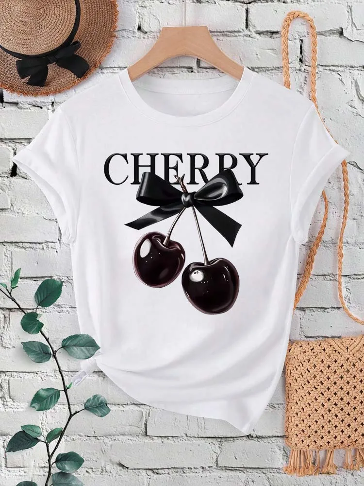Neue Sommer Frauen T Shirt Mode Kirsche Bogen Print Kurzarm T-Shirts Casual Street Hip Hop Y2k Kleidung Tops