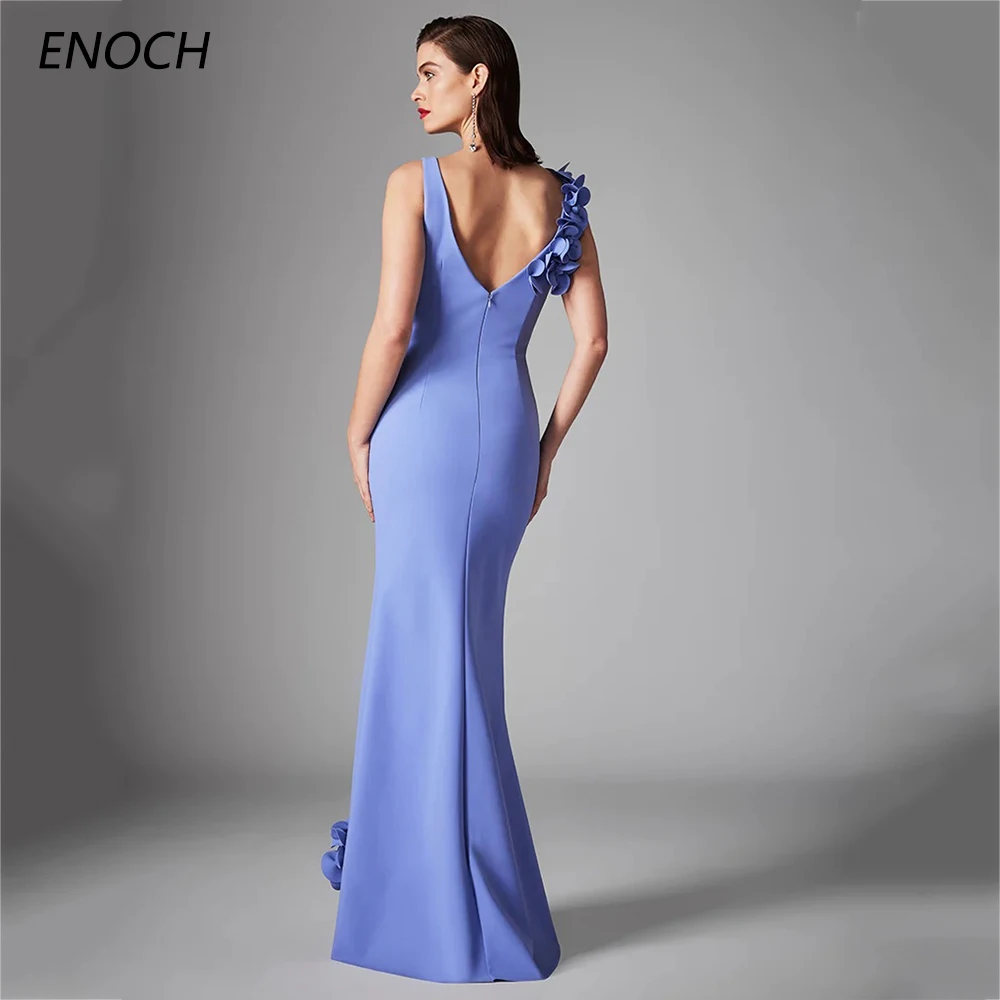 ENOCH Elegant Sheath Evening Dresses O-Neck 3D Flowers Sleeveless Backless Zipper Prom Gown Floor Length Vestidos De Gala New