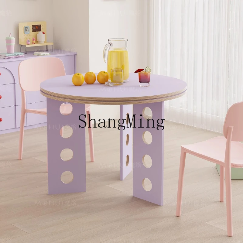 LXY meja makan tinggi bulat ungu dopamin meja pajangan bar kopi ruang tamu