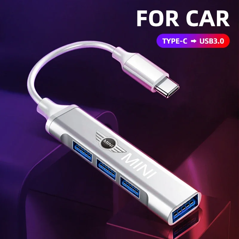 Convertidor USB Tipo-C a 4 en 1 para Auto, Adaptador de Carga, Cable de Alimentación para MINI Cooper R56 F56 R50 JCW Cabrio Countryman Clubman WORKS