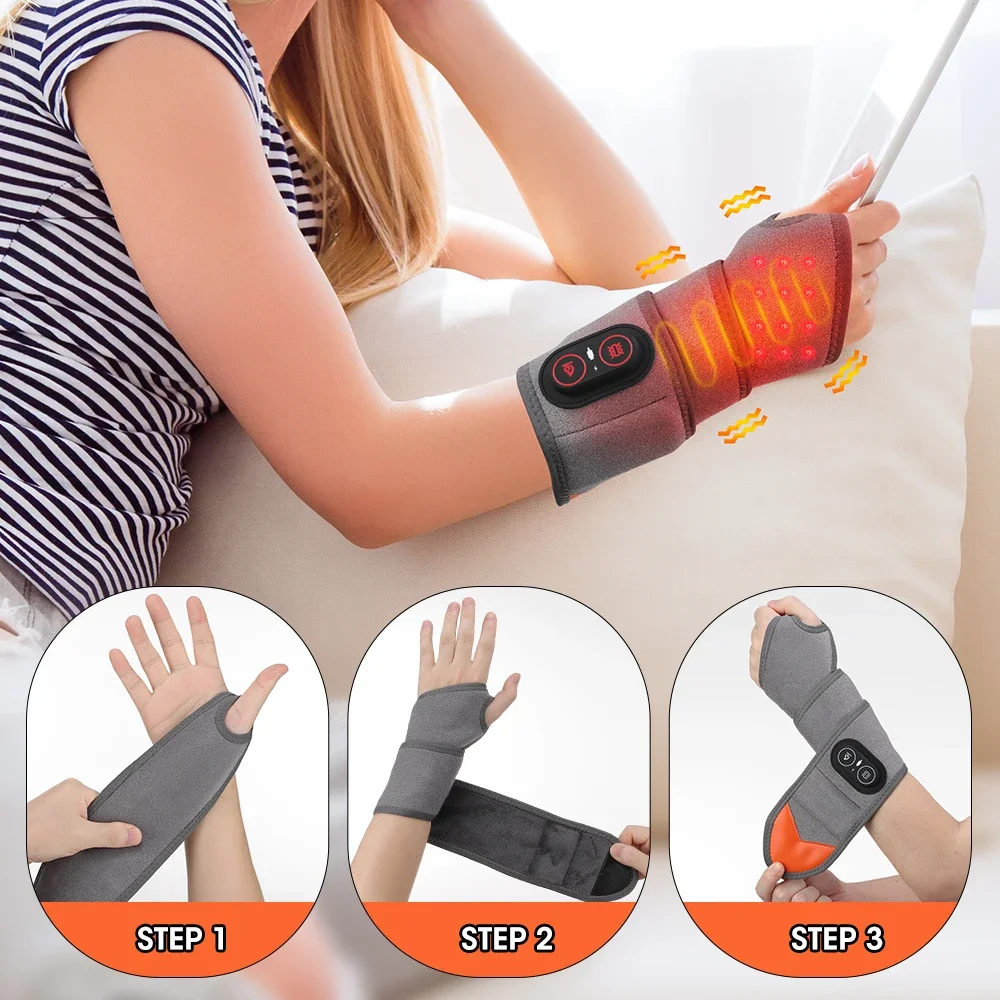 التدفئة الكهربائية شريط للرسغ 3-Gear الساخن ضغط الاهتزاز تدليك اليد الحرس التفاف USB حماية المعصم هدفين وسادة دعم المعصم #2