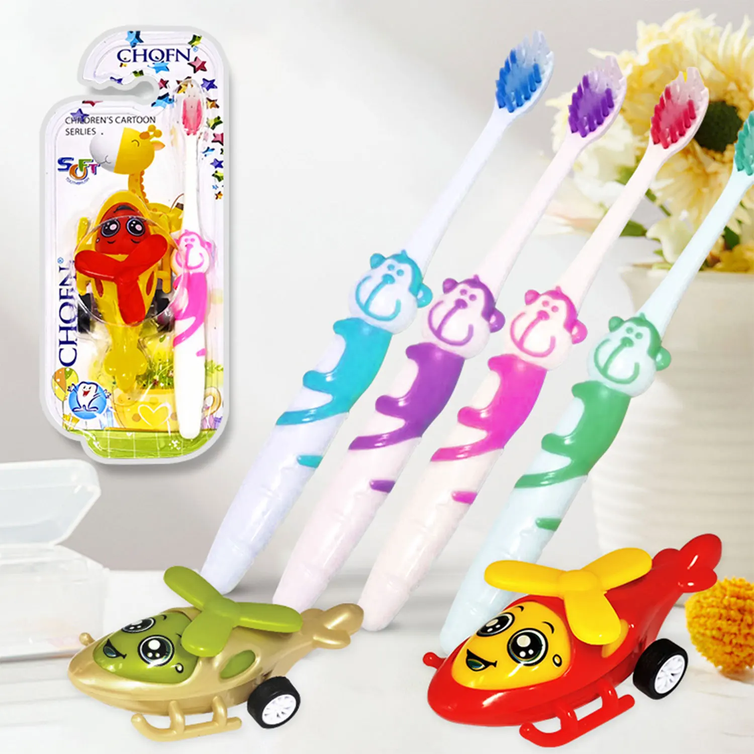 Children\'s toothbrush soft bristles dental care, 3 to 6 years old baby infant cute cartoon kids training toothbrush