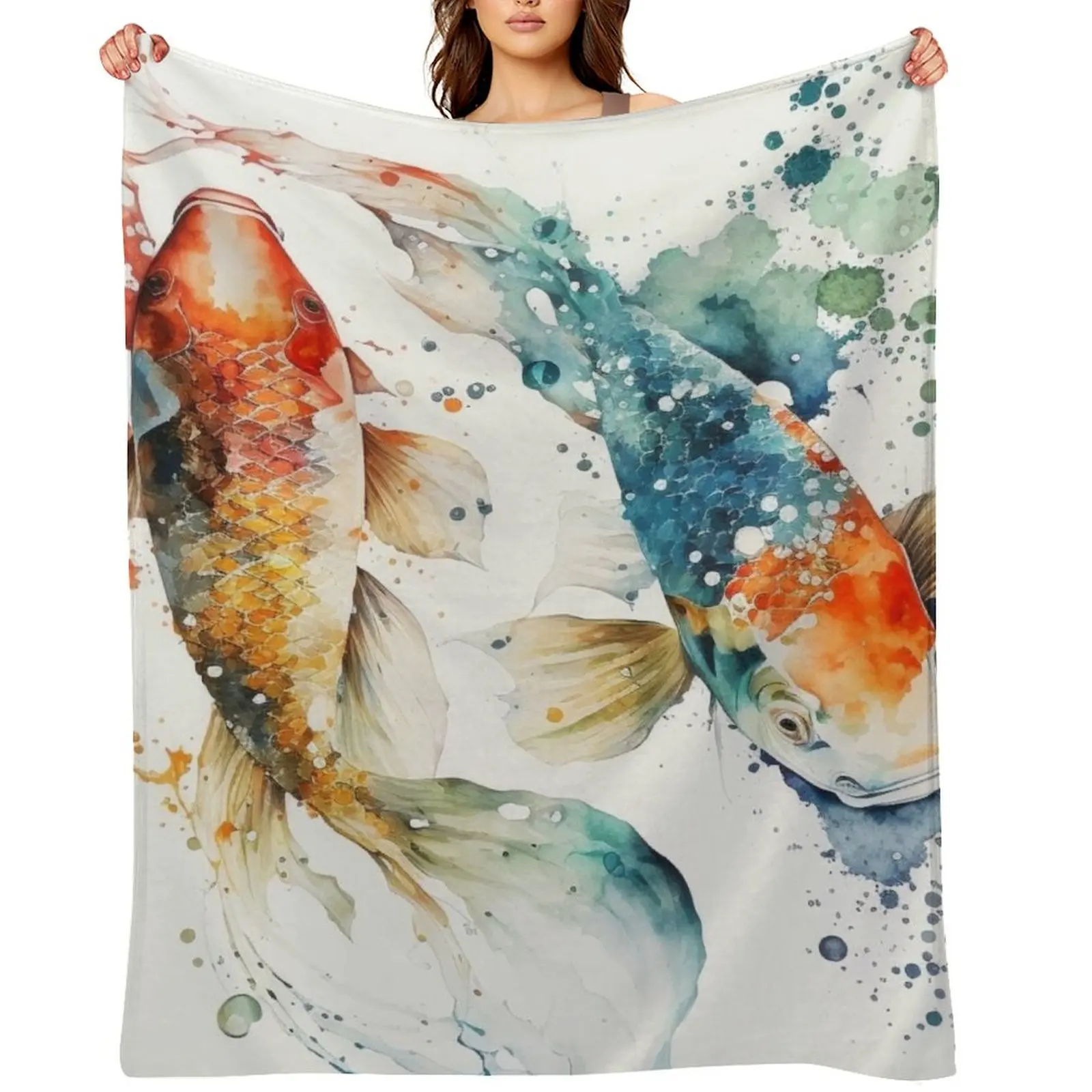 koi fish watercolor Throw Blanket for winter Thins Hairy manga Blankets