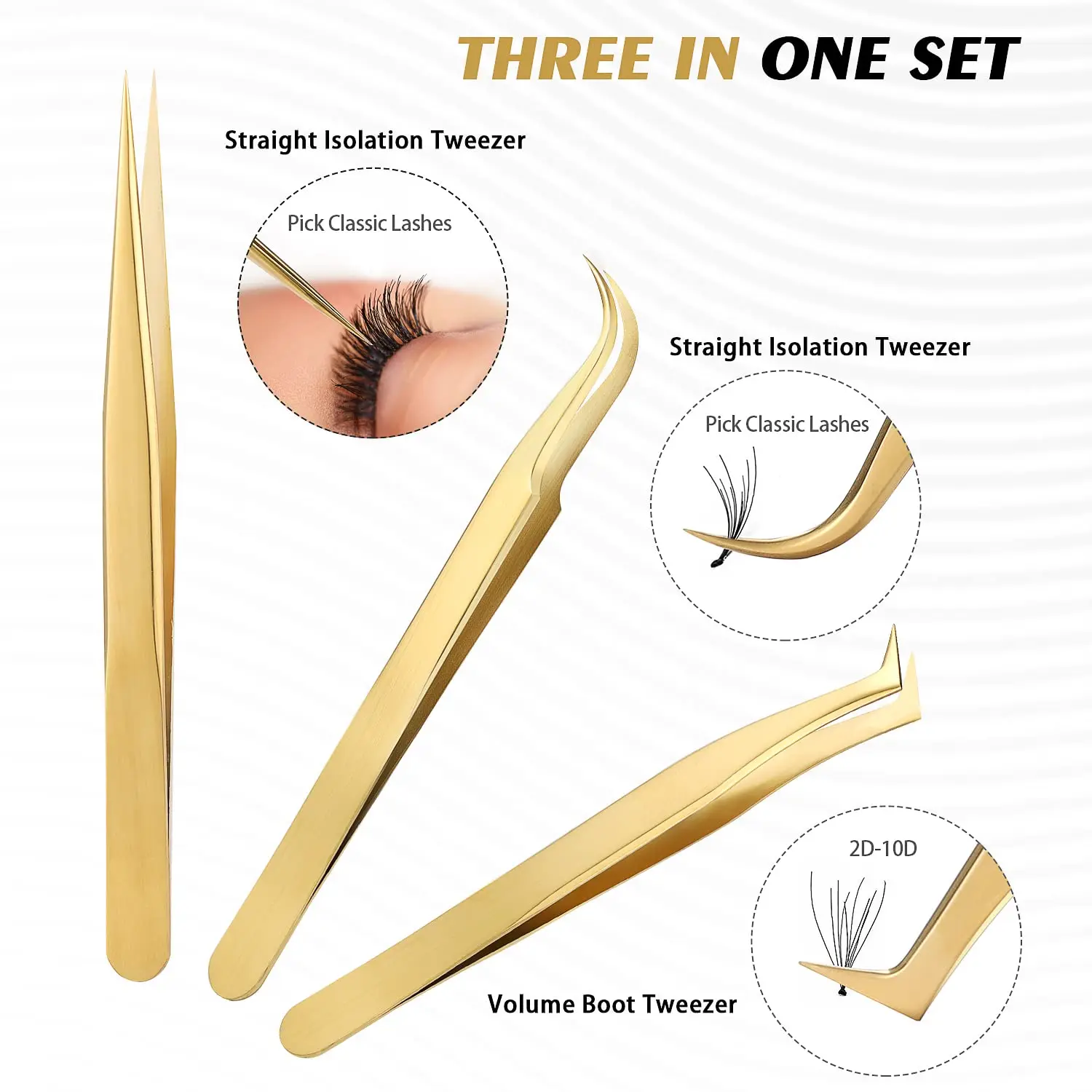 1/3-teiliges hochpräzises Wimpernpinzetten-Set aus Edelstahl für klassische Einzelwimpern und Volumen-Wimpernverlängerungen