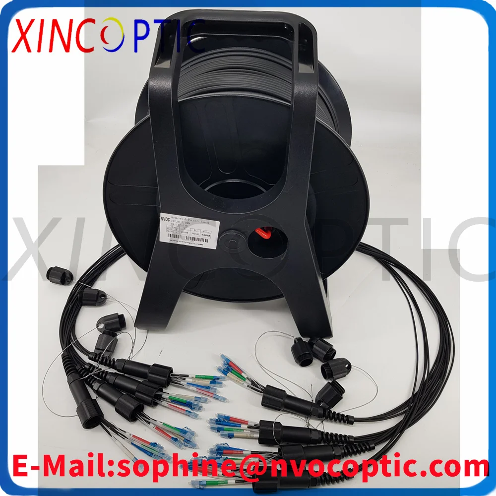 16Cores 150M 200M G675A1,7.0mm TPU /LSZH Black Jacket,LC/UPC Fiber Armored Fiber Patch Cord with PCD380