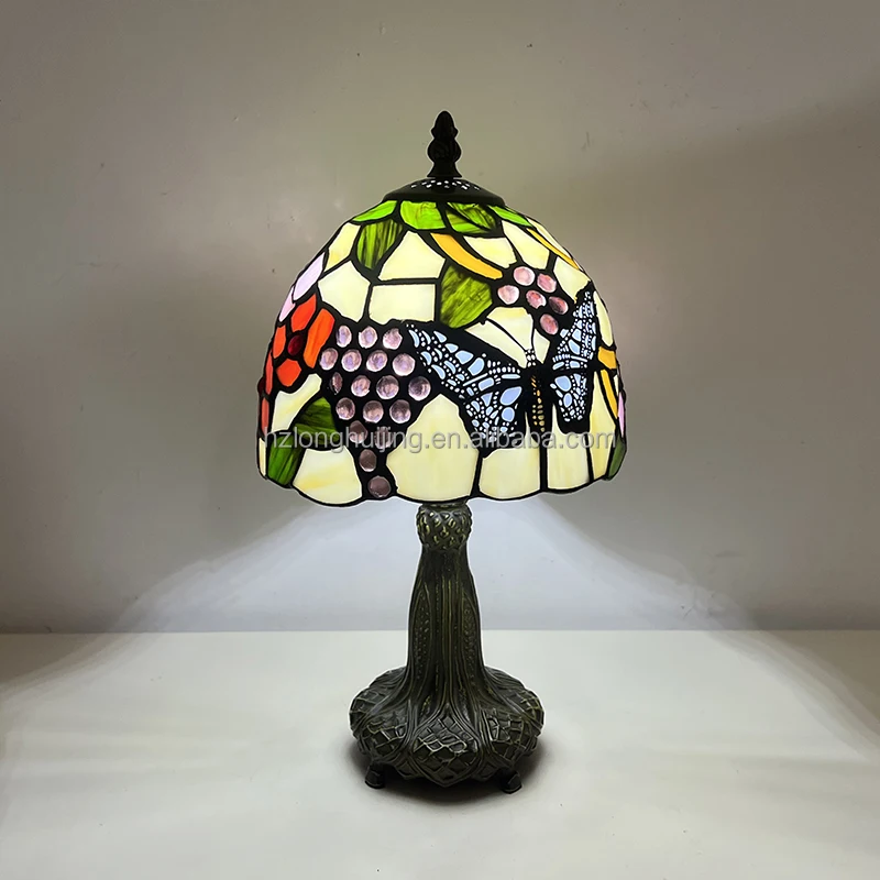 

Tiffany Scandinavian Simple Stained Glass Red Green Flexible Flower Butterfly 8Inch LED AC Eco-Friendly Table Lamp