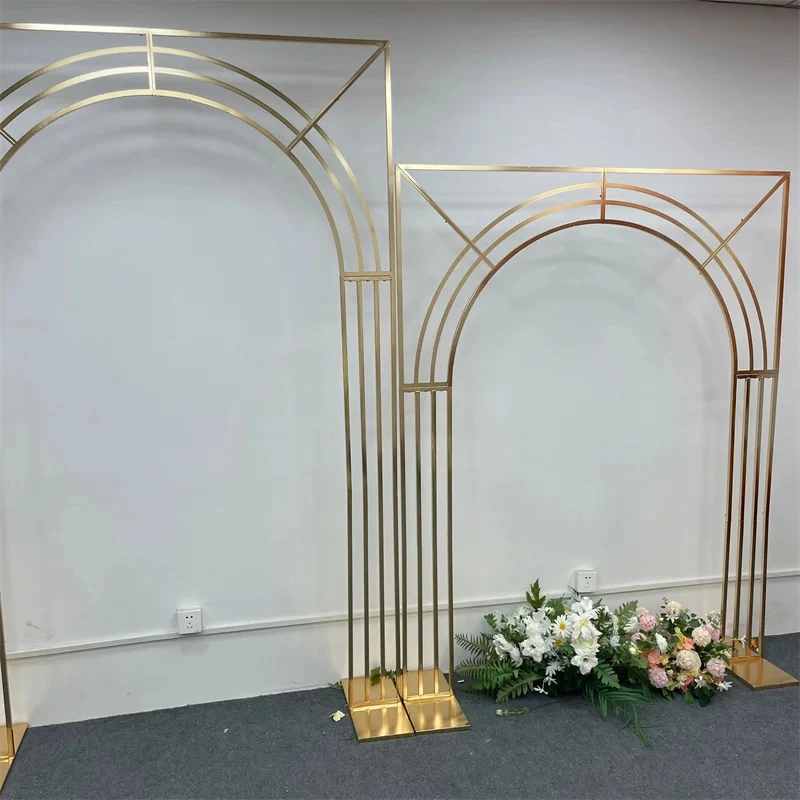 Vergoldeter, gebogener Mehrstangen-Bogen-Bildschirmrahmen für Hochzeitsdekoration, Blumenständer, Hintergrund-Requisiten – Detail 7