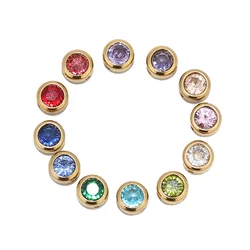 10PCS Stainless Steel 6mm Gold Cubic Zirconia Birthstone Spacer Charm Beads for Jewelry Making Mixed Color