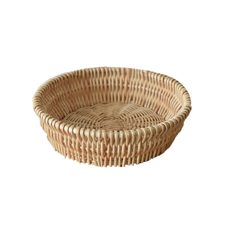 20/25/30cm Rattan Fruit Basket Sundry Storage Basket Hand-Woven Storage Box Food Breakfast Display Box Kitchen Storage Supplies