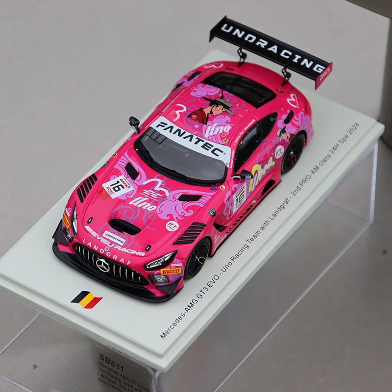 

Evisu X UNO 1:43 AMG GT3 2024SPA-24H simulation resin car model, boys' toy, children's gift, adult collectible ornament.