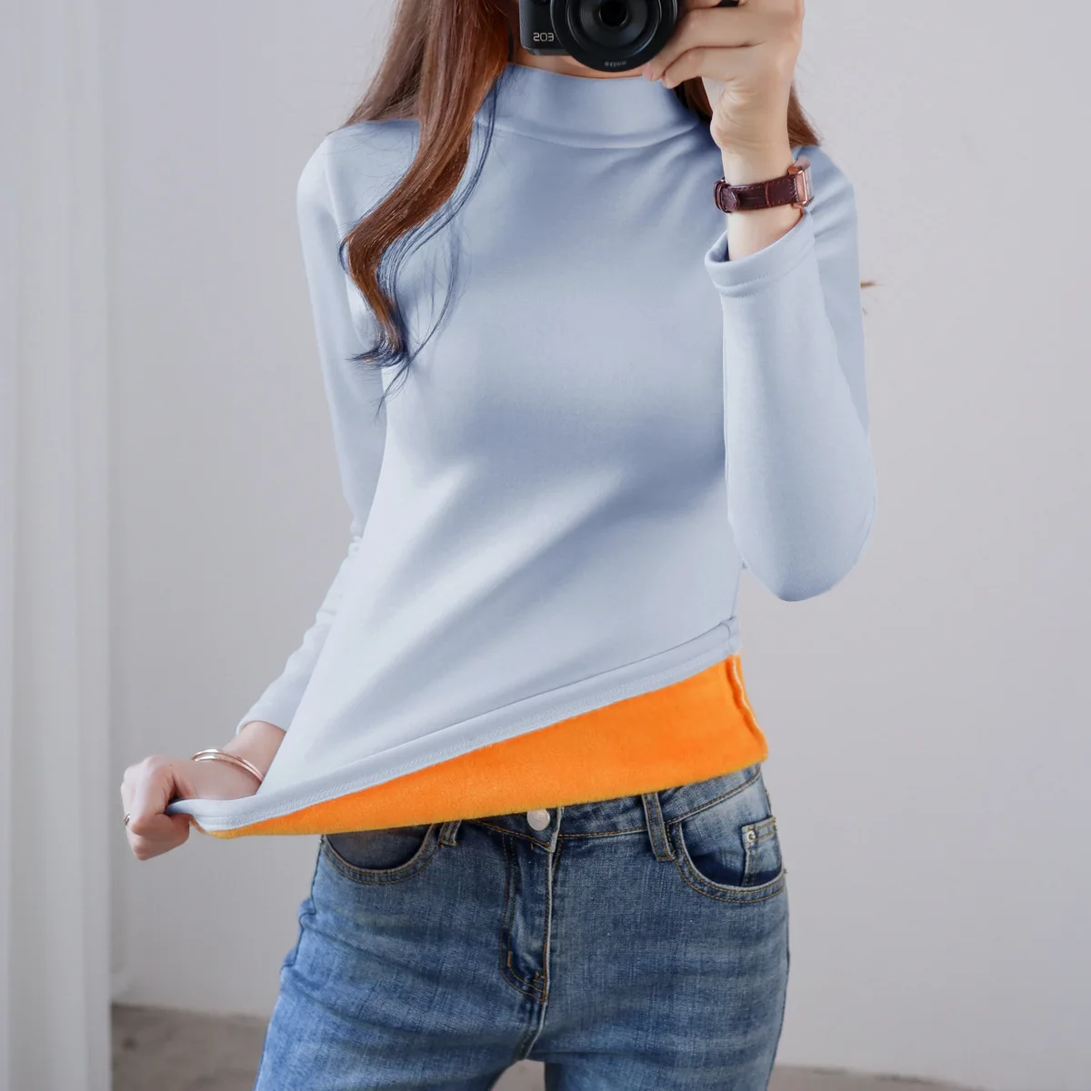 Female Modal Turtleneck Tshirts Women Full Sleeve Tee Shirts Lady Solid Soft Base Tops T-shirts Autumn Winter Size S-3XL