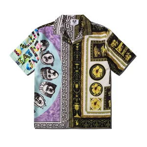 Mens Luxury Brand Printed Patchwork Button Down Dress Shirt For Party Prom Short Sleeve Oversized Baroque Shirt