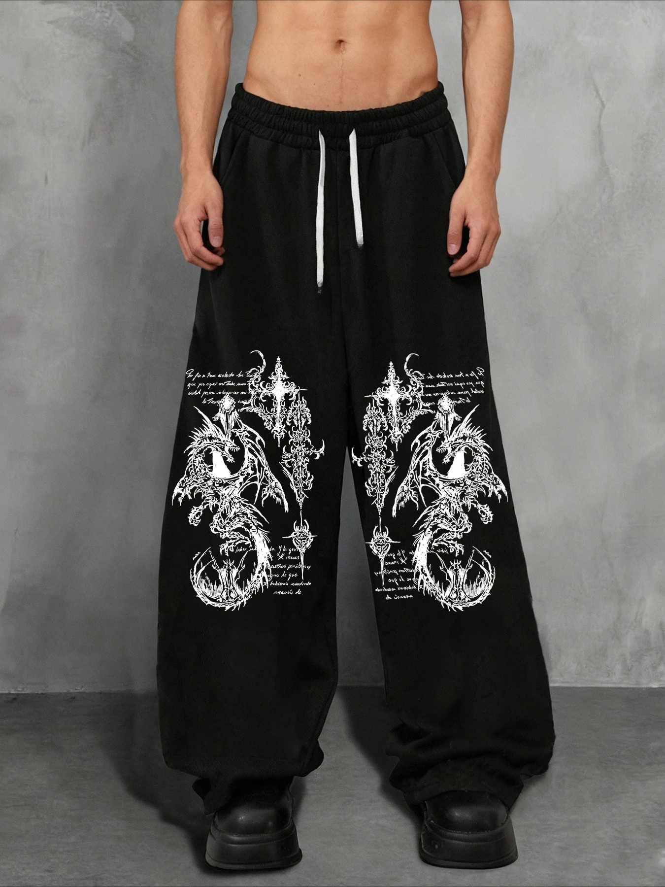 الأصلي التنين نمط تصميم الظلام نمط الرجال عارضة فضفاض مستقيم الساق السراويل، الربيع والخريف الرجال السراويل في الهواء الطلق