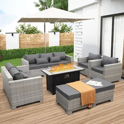 Gartenmöbel Set 7 Stück, Patio Couch Sets Stuhl, Pe Rattan Schnitt mit 45 