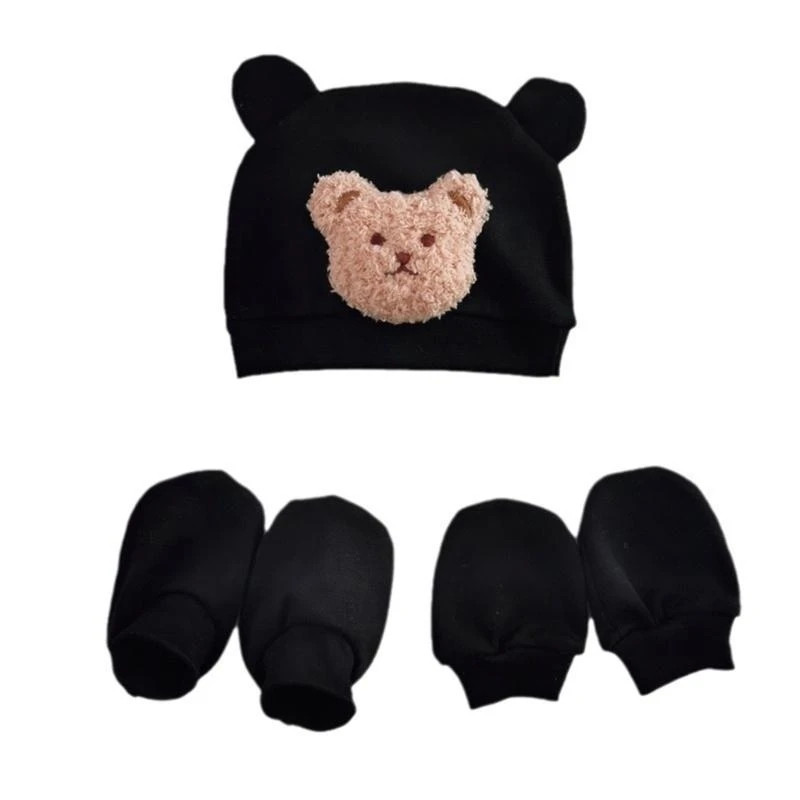 

Newborns Baby Hat & Anti Scratches Gloves and Socks Set Cartoon Headwear Anti-grab Mittens and Foot Cover for Boys Girls