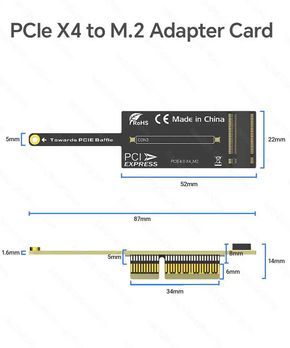 RAGEER PCIe 4.0 X4 zu NVMe Adapterkarte Flaches Mini-Design 64Gbps Ohne GPU-Design für M.2 2280 NVMe SSD PCIe X4/X8/X16 – Detail 11