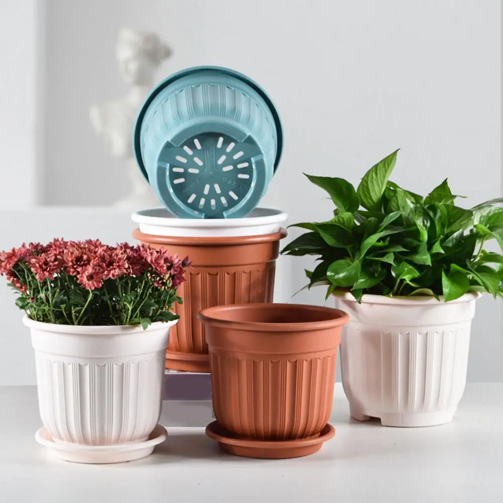 Flower Pot With Saucer Solid Color Planter With Drainage Hole Garden Rose Flowerpot For Indoor Outdoor Orchids Succulents Herbs
