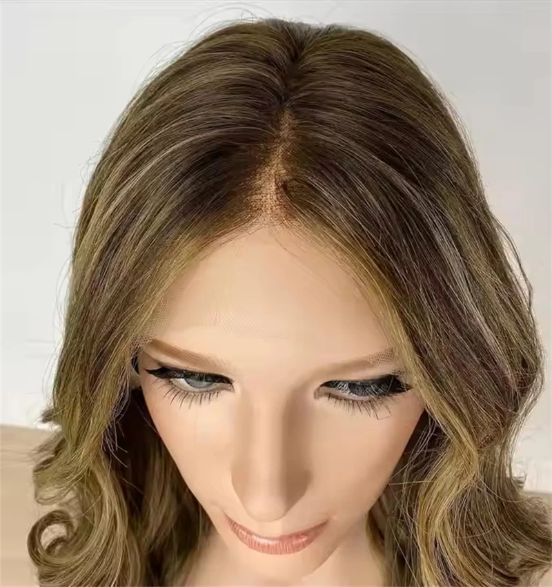 

Women's Wig Brunette Brown Lowlights HD Lace Wig Soft Natural Synthetic Wig High Heat Fibre Wavy 13x4 Lace Frontal Wigs 26 Inch