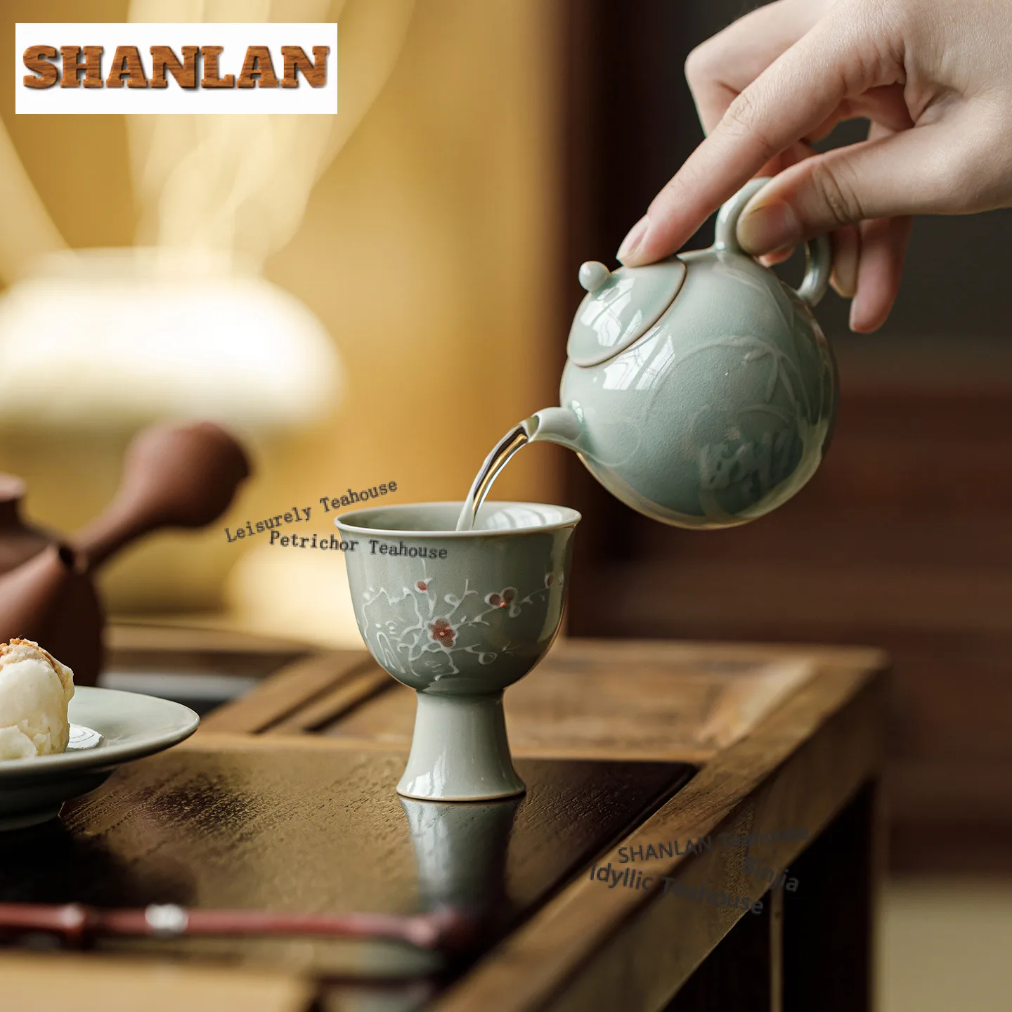 60ml Banana Moonlight Pull Flowers High Foot Teacup Vintage Tea Bowl Tea Cup Set Tea-tasting Fragrance Cup Chazhan Master Cups
