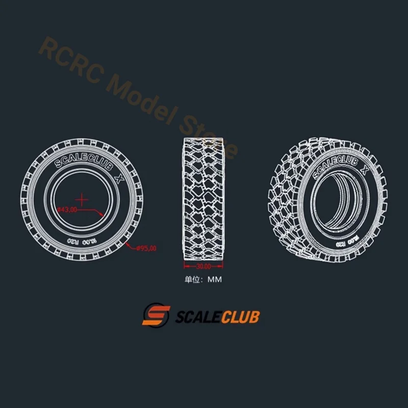 Scaleclub-rcモデルのトラックおよびトレーラータイヤ,直径1/14, 95mm,タミヤトラクター用ミリタリートラックタイヤ,arocs fh16部品