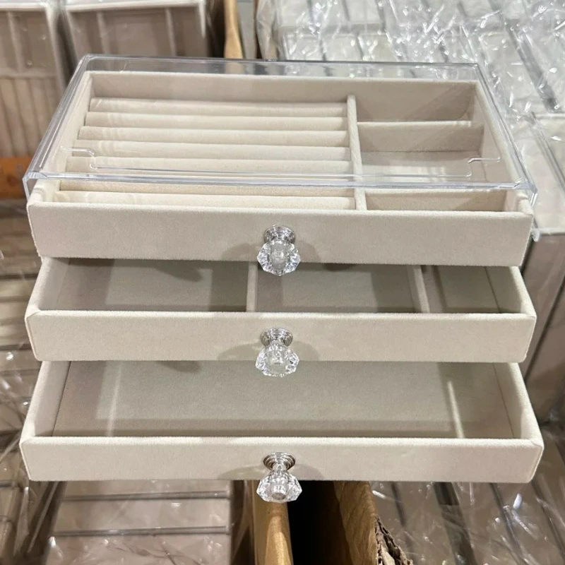 

Простой модный 3-слойный пыленепроницаемый акриловый бархатный органайзер для ювелирных изделий для элегантных настольных коробок для демонстрации и хранения ювелирных изделий