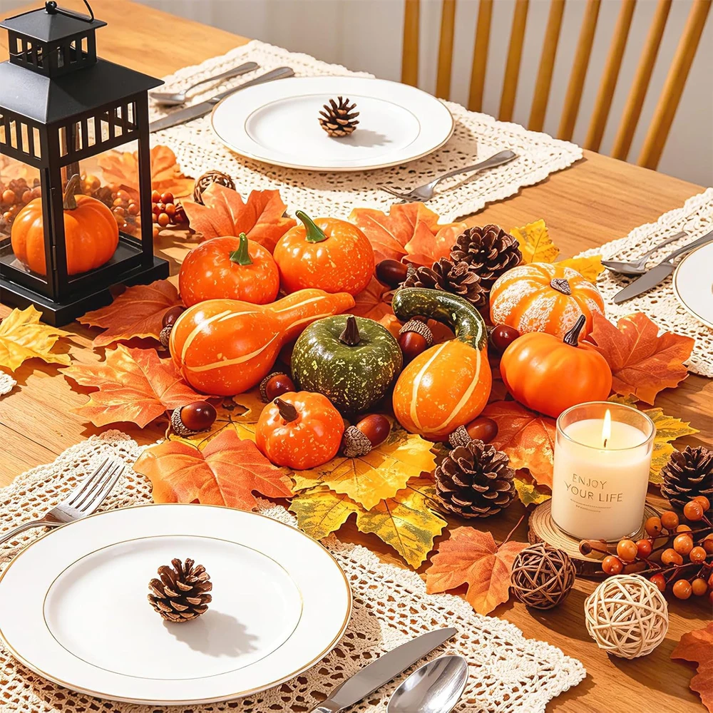 Herbstdekoration DIY 50 Stück Künstliche Kürbisse, Tannenzapfen und Ahornblätter für Thanksgiving, Halloween, Heimtisch, Erntefest und Herbstdekoration – Detail 4