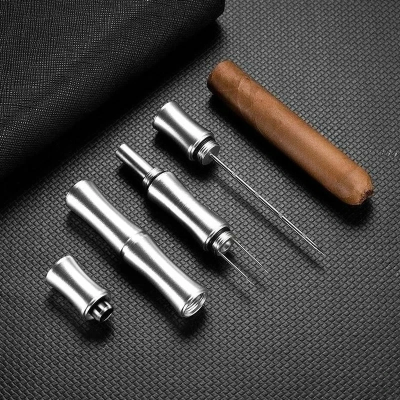 Multifunctional Cigar Draw Tool Stainless Steel Needle Ash Holder Cigar Punch Tobacco Loosening for Home Bar Cigar Enthusiasts