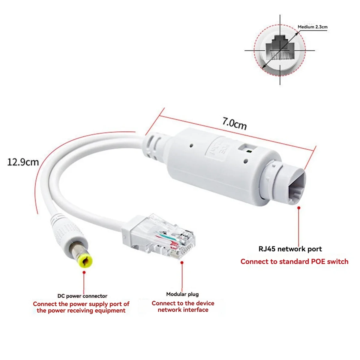 A64K 48V to 12V POE Splitter Waterproof with Video and Power Adapter Cable Supply Module for IP Camera Extender