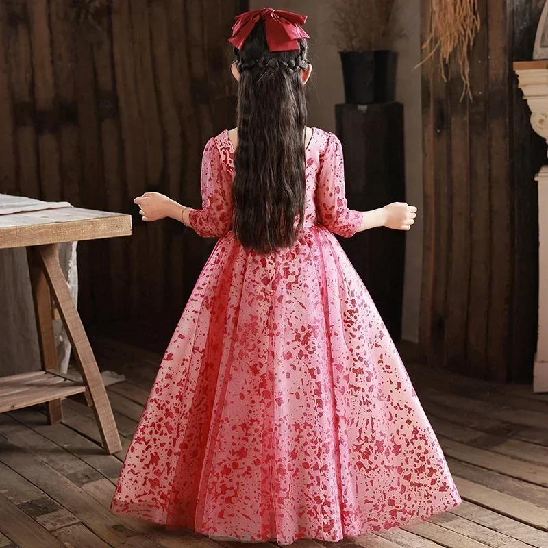 Nuevo vestido de niña, vestido de princesa rojo de invierno, desfile de flores para niños, disfraz de actuación de piano