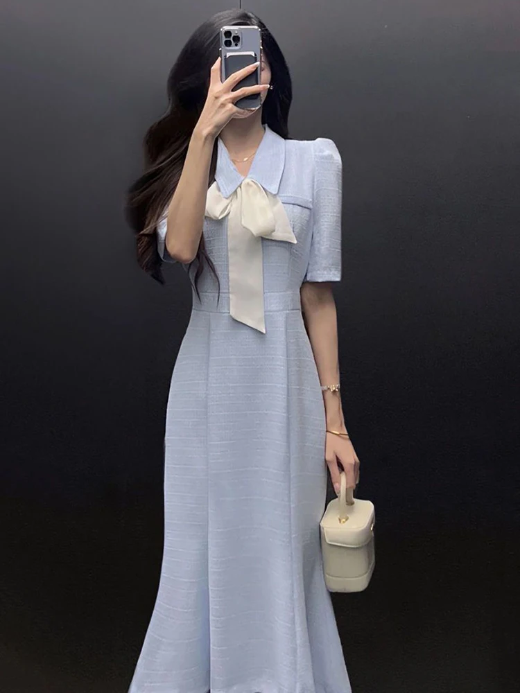 Summer New Luxury Elegant French Vintage Small Fragrance Dress Women Korean Sweet Short Sleeve Sexy Dress Mini Vestidos