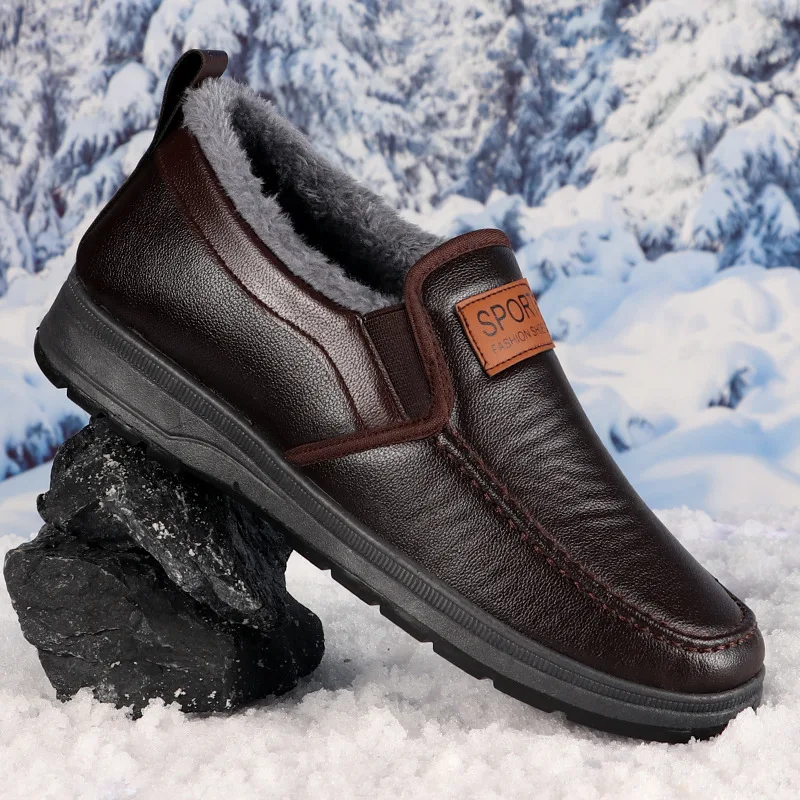 Herren Winter Slip-On Schneeschuhe mit Fleecefutter, Obermaterial aus synthetischem PU, rutschfeste Gummisohle, warme, lässige Outdoor-Wanderschuhe für ältere Menschen. – Detail 8