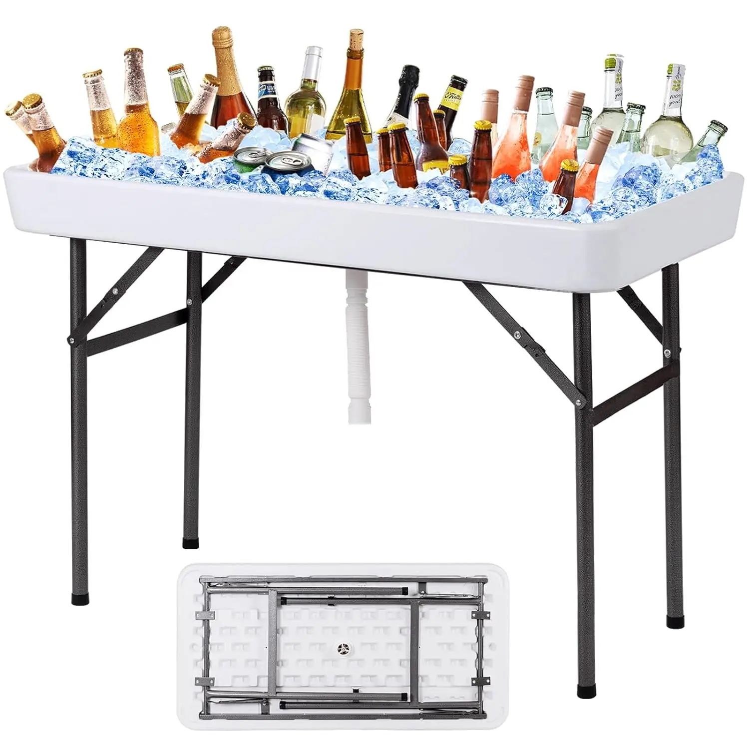 

Folding Ice Table with Drain, 4 ft Portable Cooler with Removable Skirt, No Assembly, Fill and Chill Table for Food, Customized