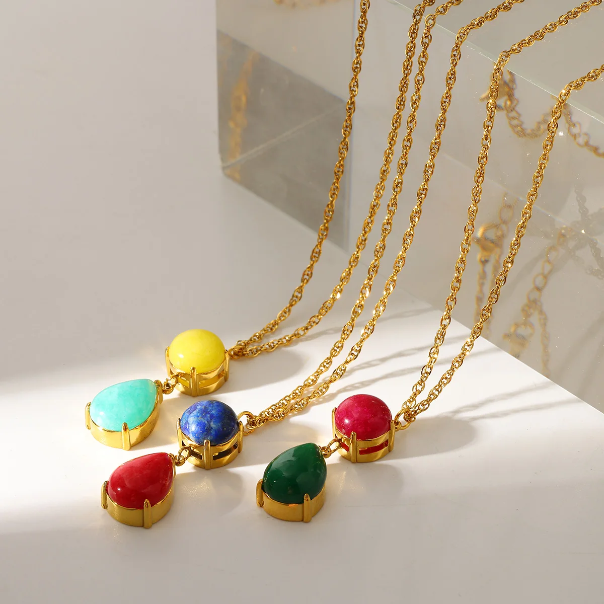

18K Gold Plated 316 Stainless Steel Necklace with Colorful Natural Stones Fashion Jewelry Chain Necklaces for Women Party Gifts