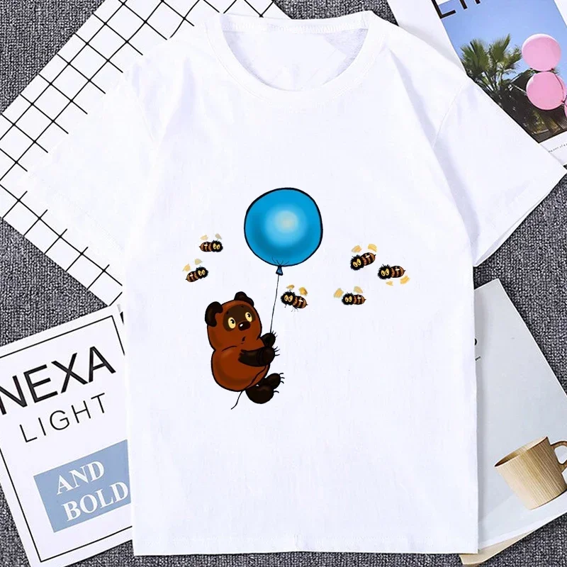 Russische Bär Grafik Paar Kleidung Vintage Cartoon Wo geht wir mit Ferkel der Sowjetunion T-Shirt Casual Fashion Tees