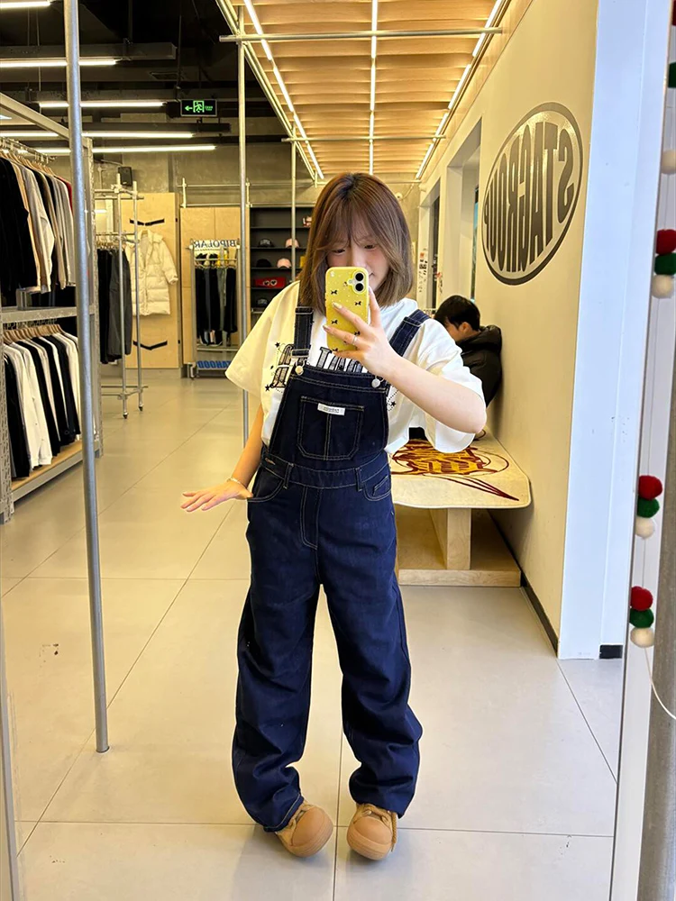 

American style retro denim overalls for women in spring and autumn 2025 new style trendy Fashion slim wide leg hanging pants
