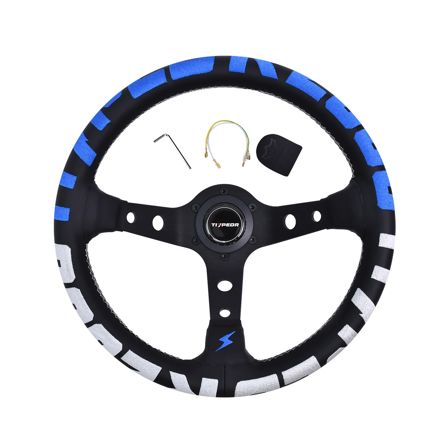 

Racing Steering Wheel 13" Deep Dish 40mm Embroidered Microfiber Leather Universal Car with 5mm Adapter