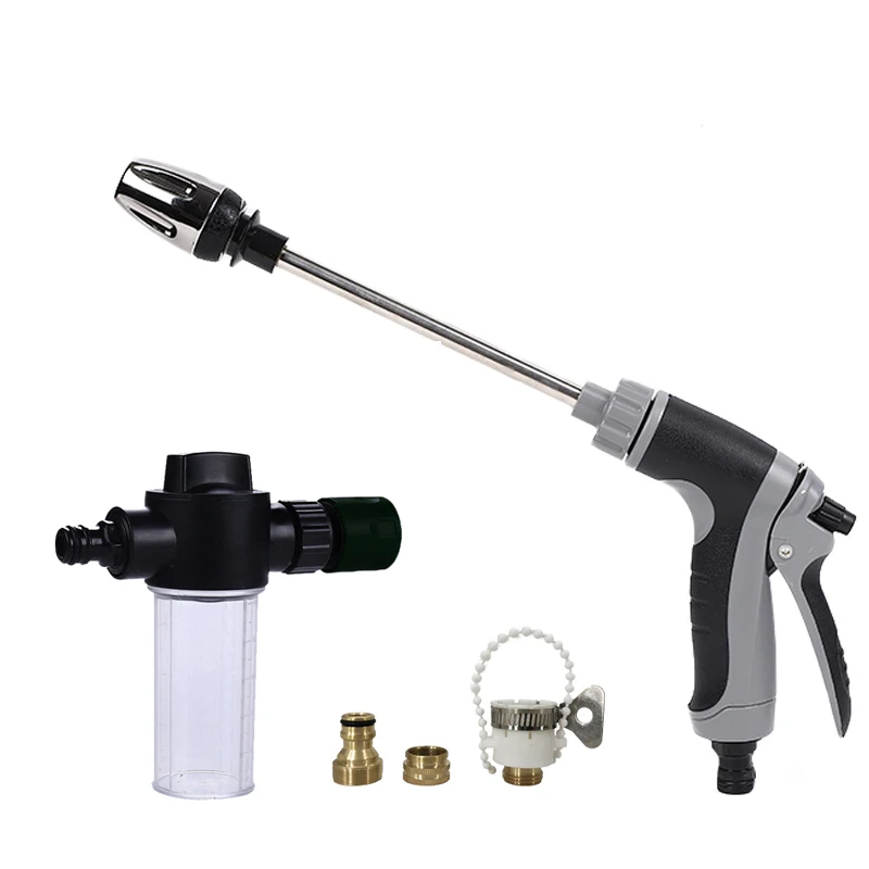 NEW High Pressure Long Pole Car Wash Water Gun, Household Car Wash Tool, Metal Extension Pole, Rubber Coating, Gardening Tool