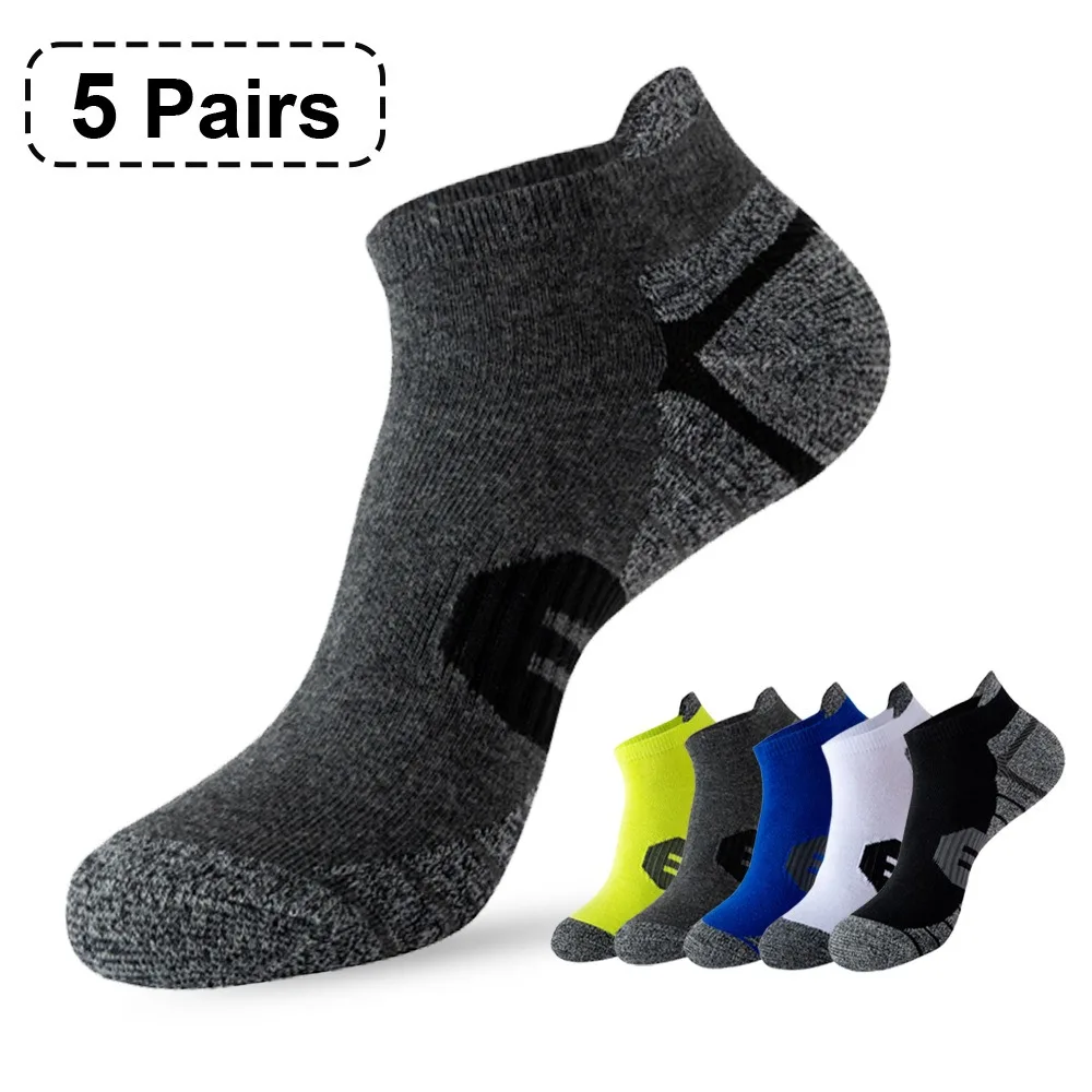 

5 Pairs Men Sport Running Socks Performance Comfort Cushioned Breathable Hiking Walking Cycling Ankle Low Cut Socks