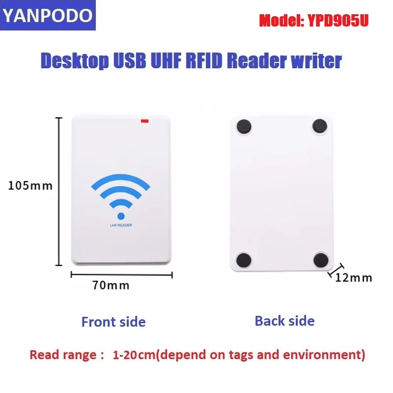 Yanpodo USB Integrated Desktop UHF RFID 860-960MHz Reader Writer Read Range 0-20cm with free java C++ C# SDK for tag EPC Cloner