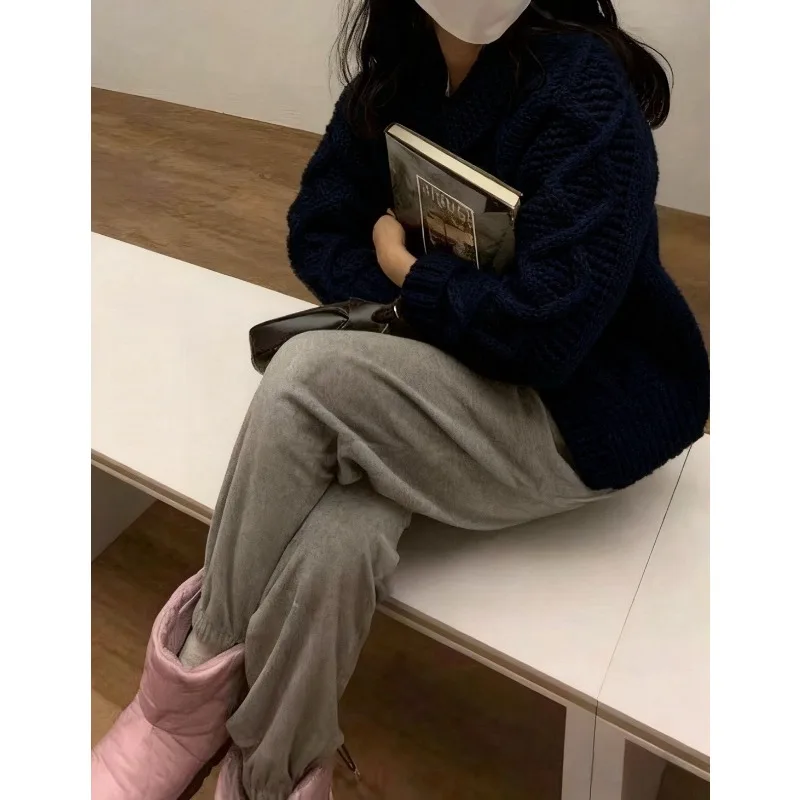 Heavy Industry Coarse Needle Twist Sweater Lapel Pocket Autumn and Winter Jacket