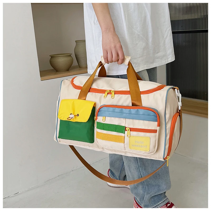 Travel Tote Sports Fitness Bag for Women Gym Duffel Luggage Handbag Shoes Pocket Beach Weekend Shoulder Fashion Outdoors Bag